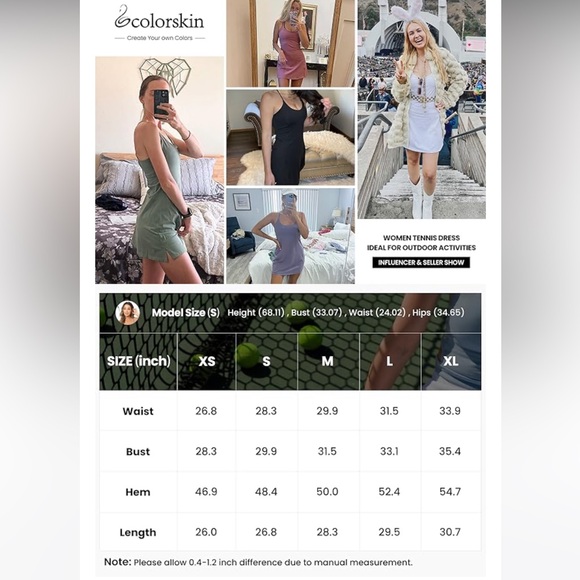 Colorskin 2 Piece Built-in Bra Athletic Pickleball Tennis Dress & Biker Shorts - Picture 13 of 14